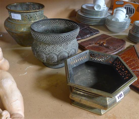 3 brass pots